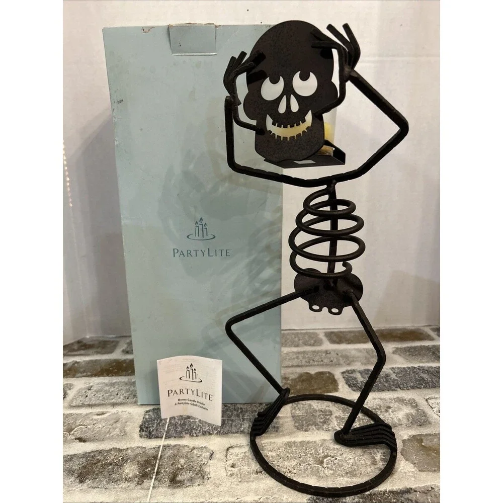 Partylite Mr. Bones Skeleton Halloween Wrought Iron Tealight Candle Holder 15” H
